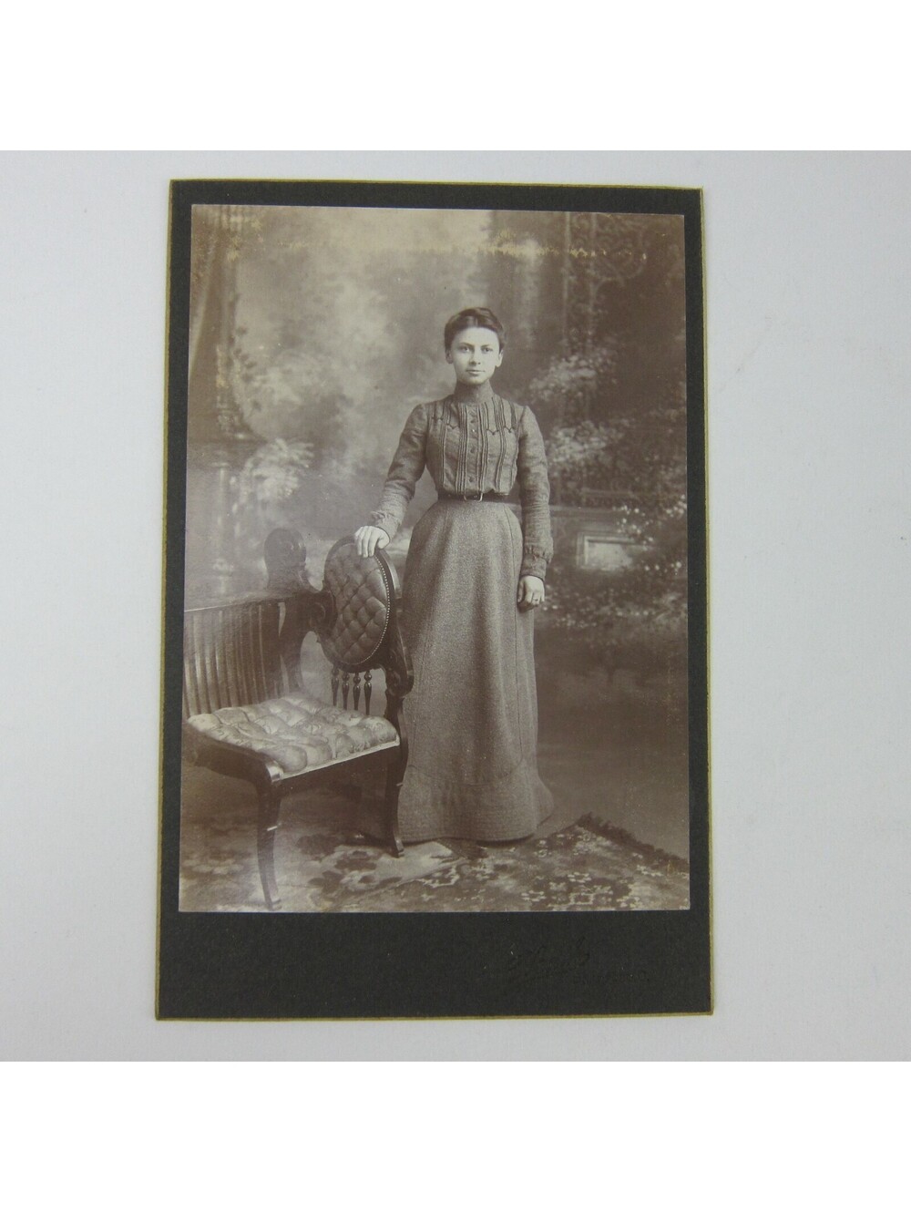 Cabinet Card Photograph Beautiful Young Lady Stands by Chair Antique c 1900